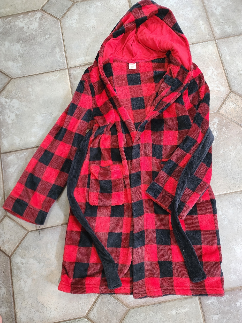 Cat & Jack Red and Black Buffalo Plaid Hooded Robe